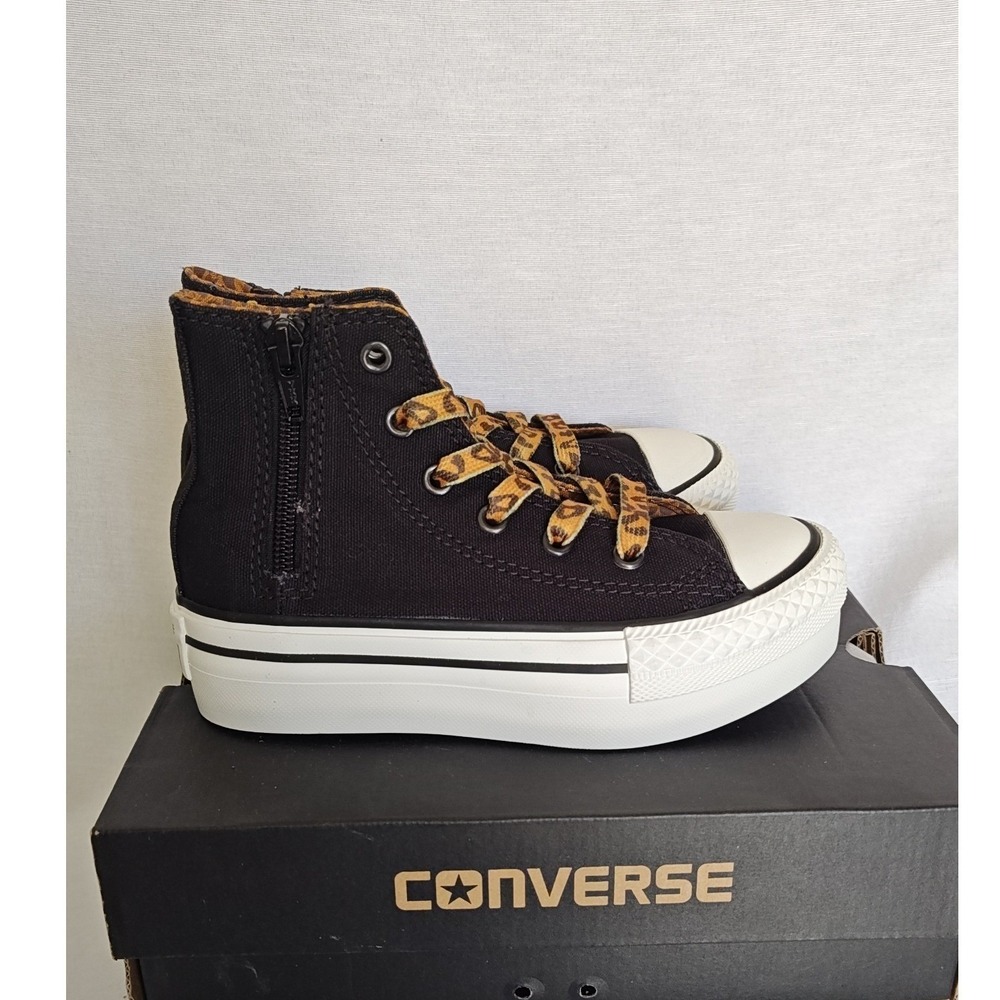 Converse Chuck Taylor All Star Platform Zip Black Leopard Pinecone Kids 12 New - Picture 2 of 10